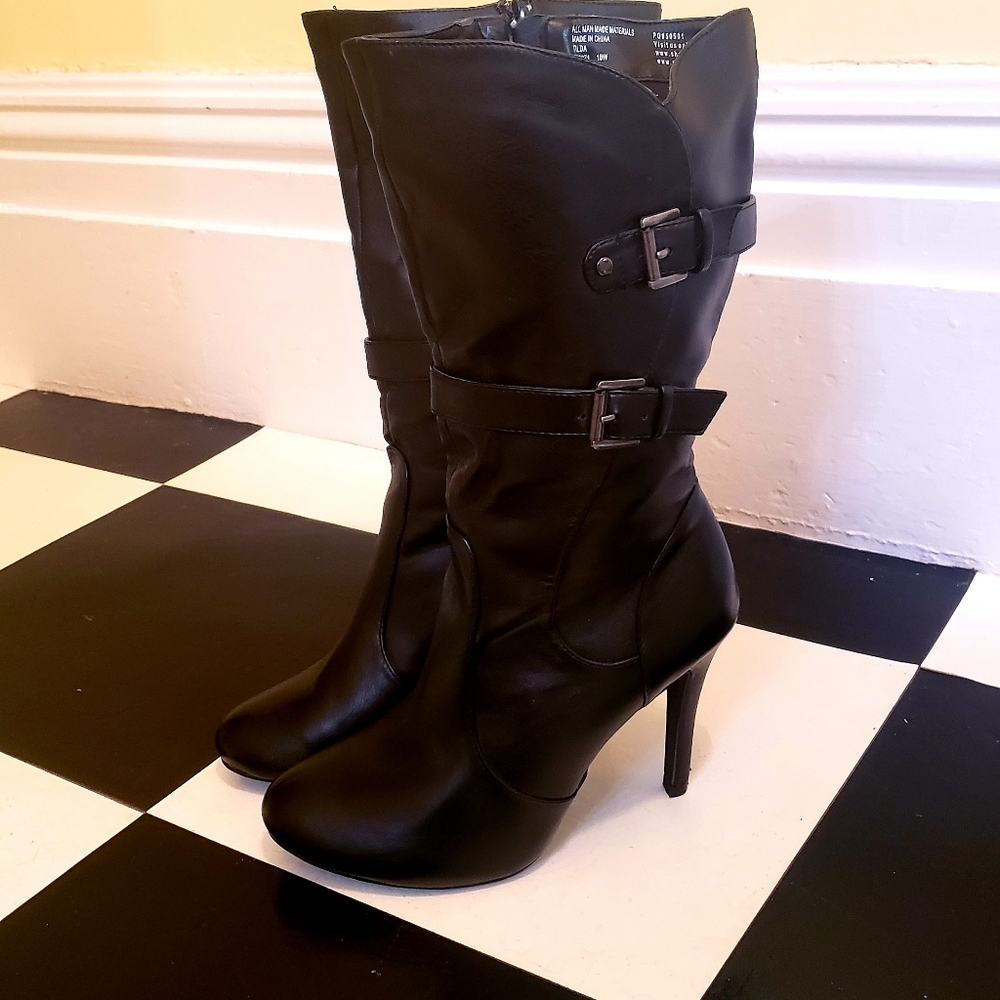 Black Calf High Heeled Boots